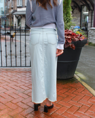 Slit-Accent Denim Maxi Skirt