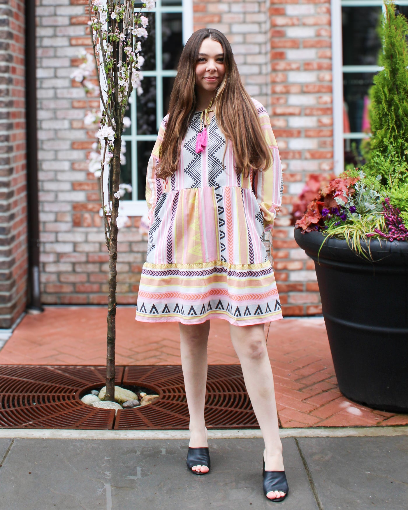 Jacquard Raglan Tiered Dress