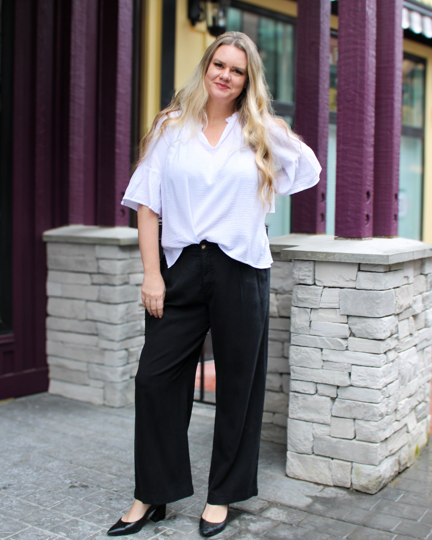 Fly Front Wide Leg Pant