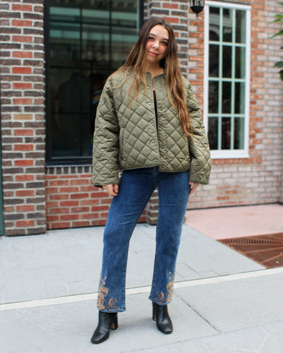 Lace Embroidered Straight Leg Stretch Jeans