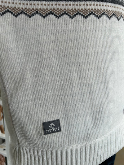 Chenille Mock Neck Zip Jacquard Sweater