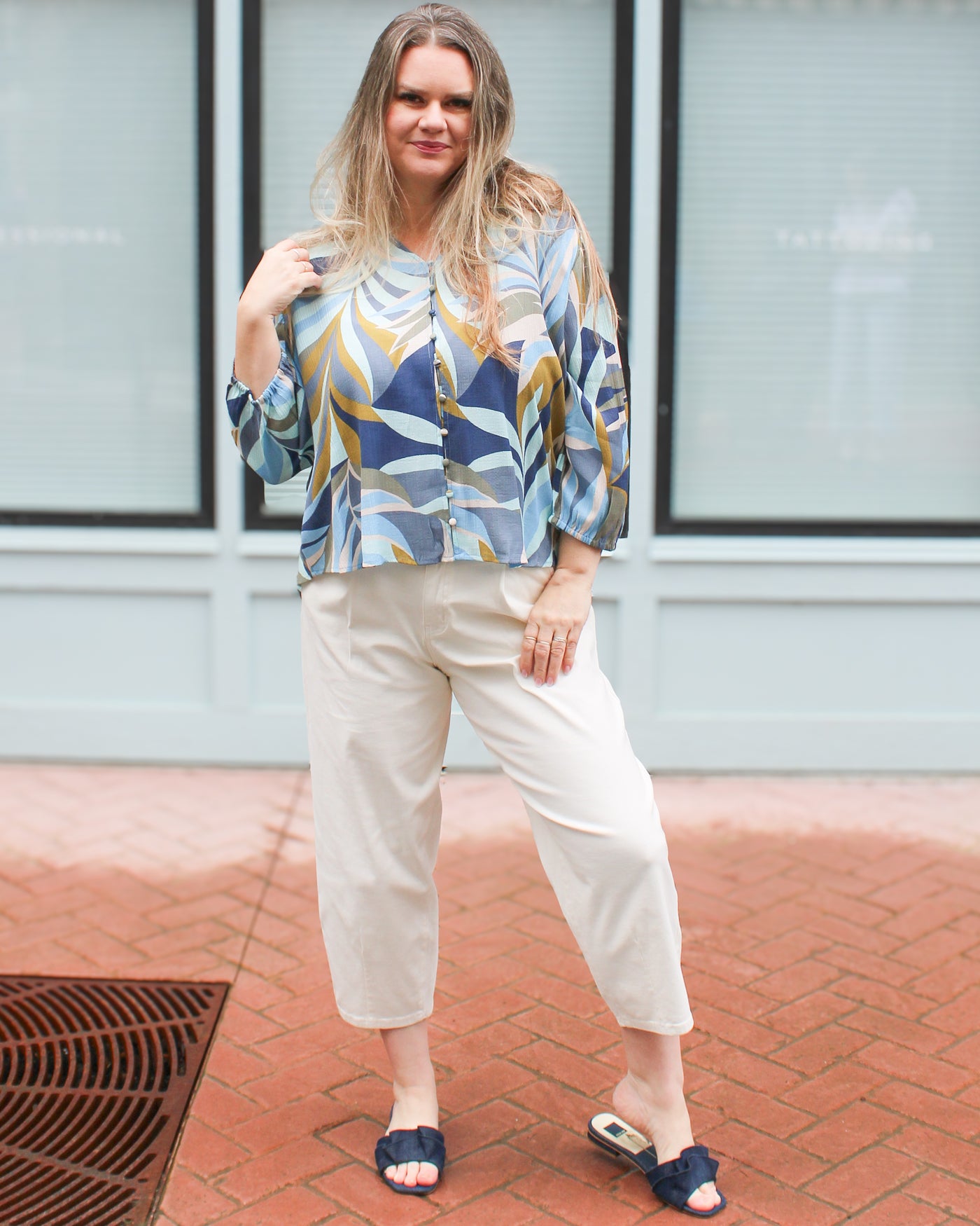 Moss Button Front Blouse