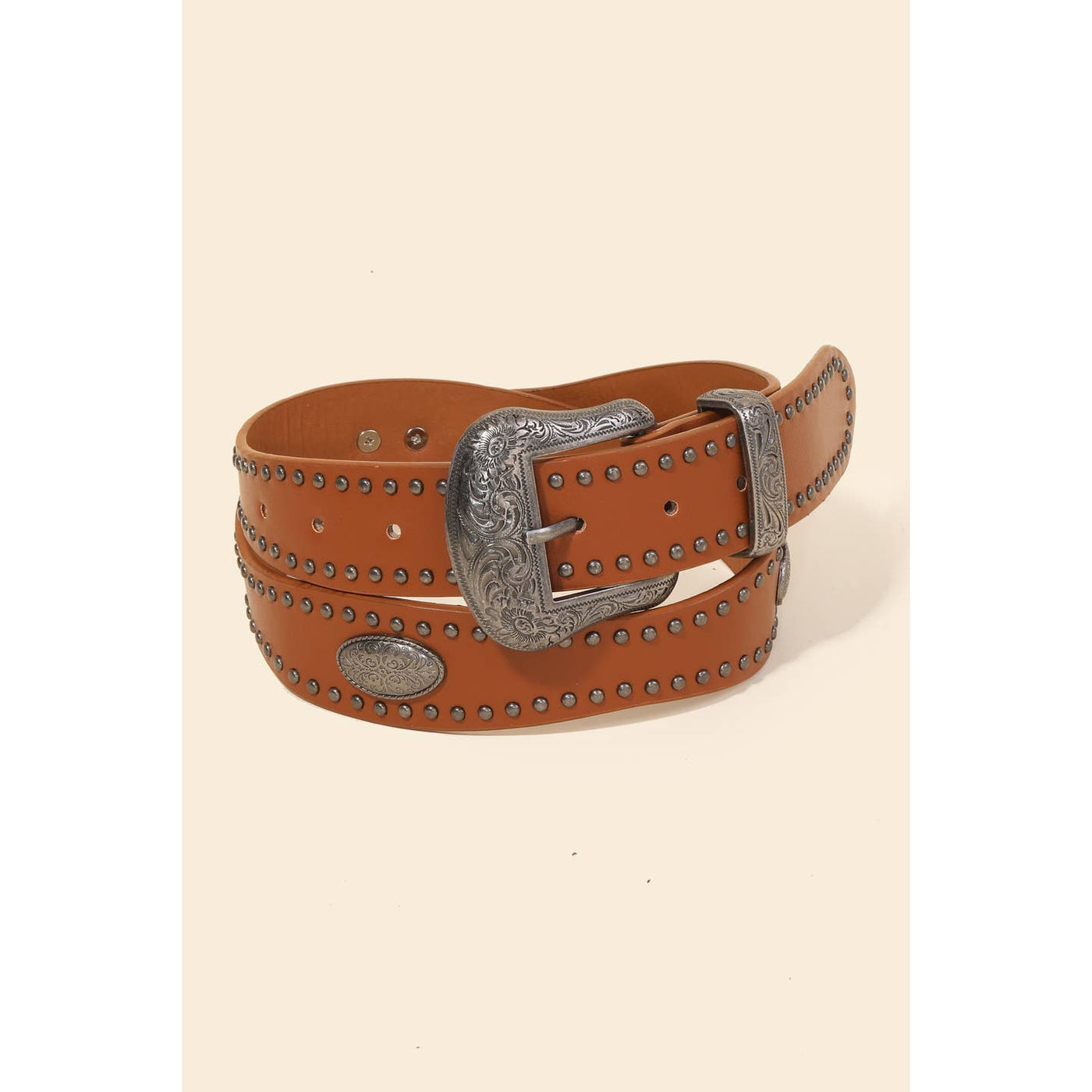 Studded Etched Trim Western Belt