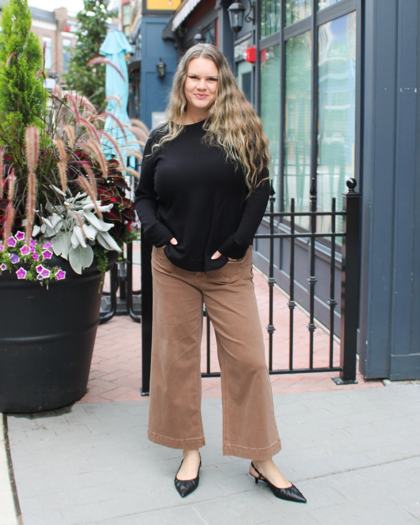 Back Lace-Up Sweater with Pockets