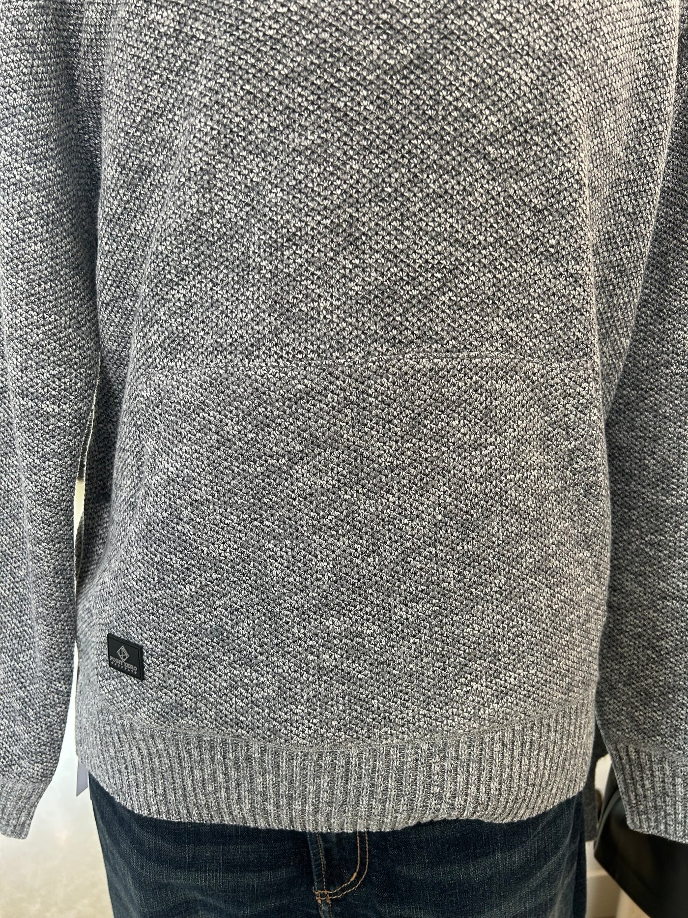 Hooded Kangaroo Textured Knit Sweater