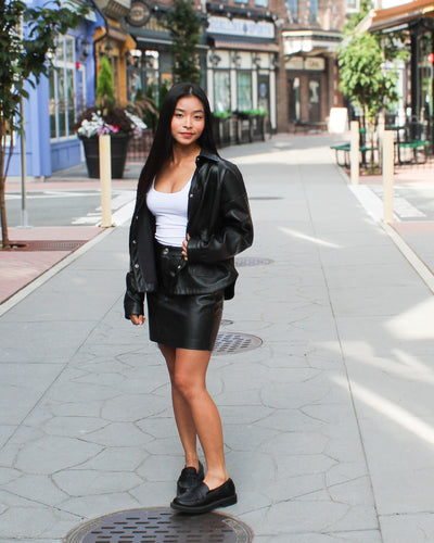 Bettie Faux Leather Button Up Top