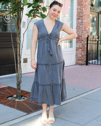 Macbeth Plunge Neckline Tiered Dress