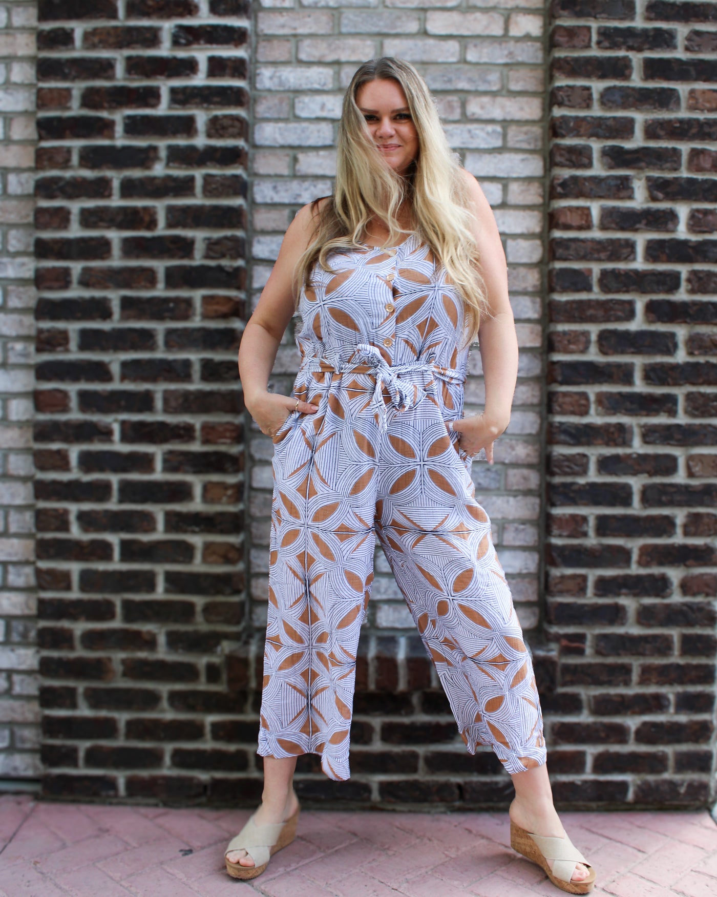 Button Front Jumpsuit with Sash