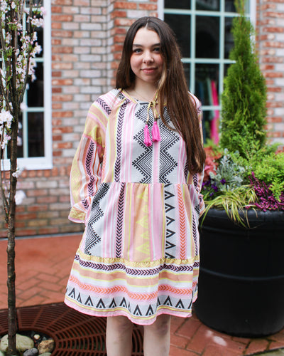 Jacquard Raglan Tiered Dress