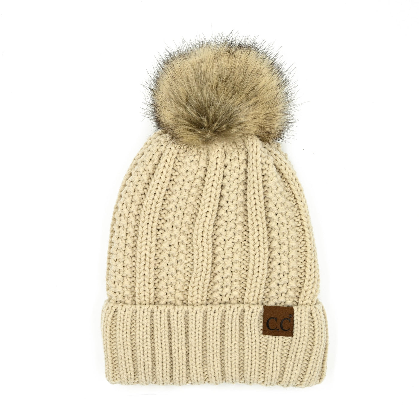 CC Fleece Lined Cable Knit Pom Beanie