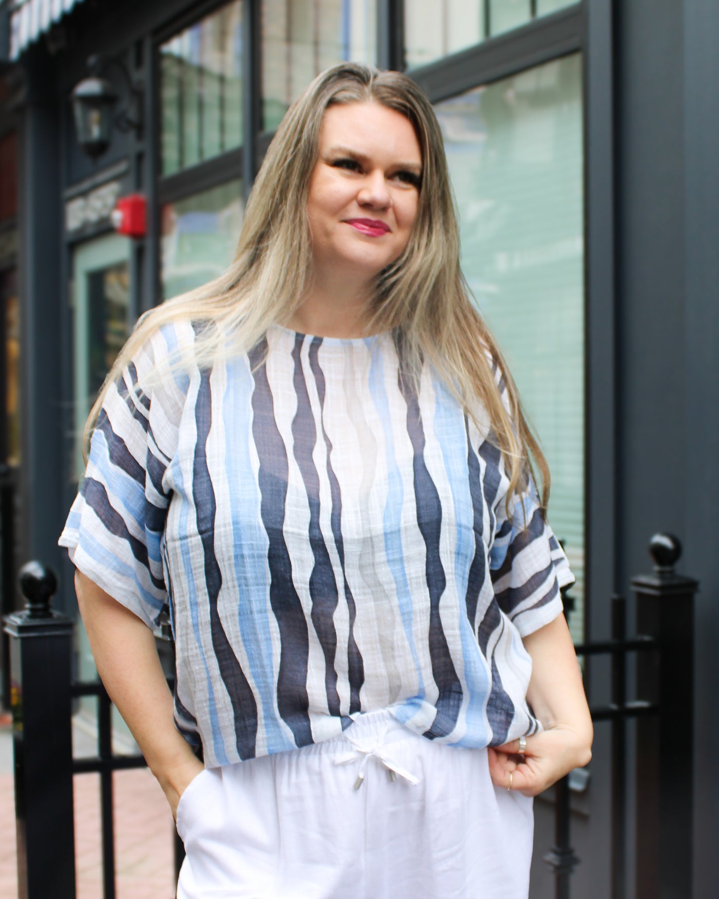Printed Dolman Cotton Blouse