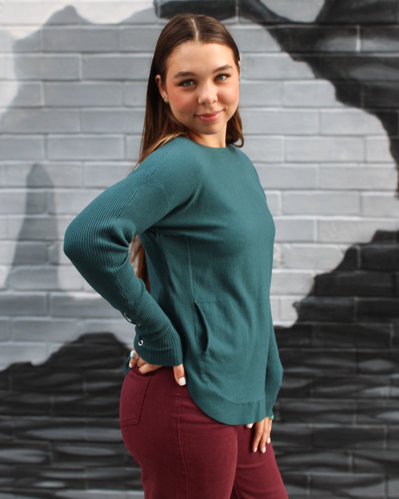 Lace Up Sleeve Sweater with Pockets