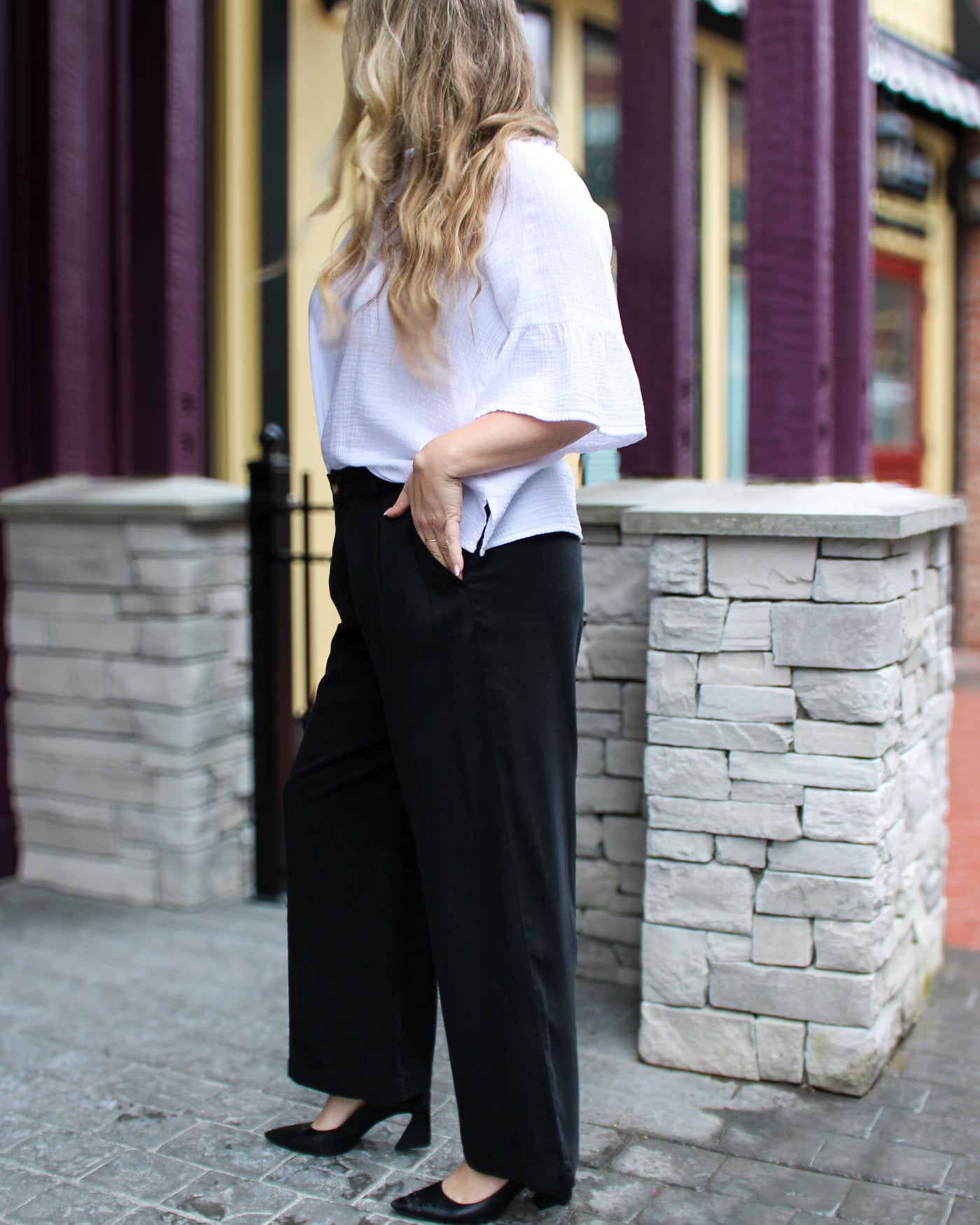 Fly Front Wide Leg Pant