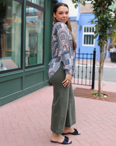 Patchwork Blouse with Front Tie