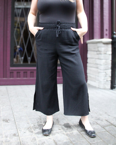 Tie Belt Wide Leg Pant with Side Slits