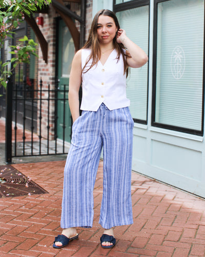 Striped Linen Blend Flowy Pants