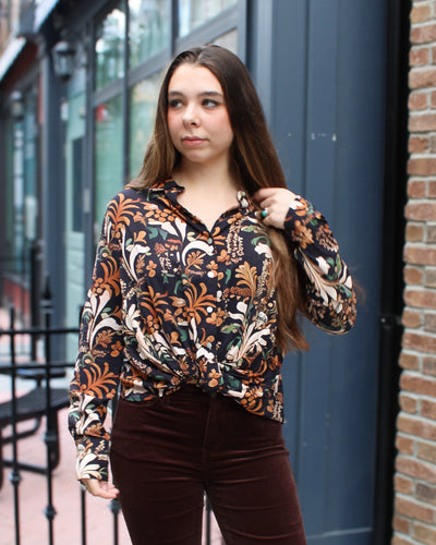 Twist Front Button Up Blouse