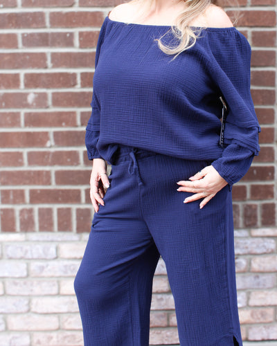 Cotton Wide Leg Pant with Slit