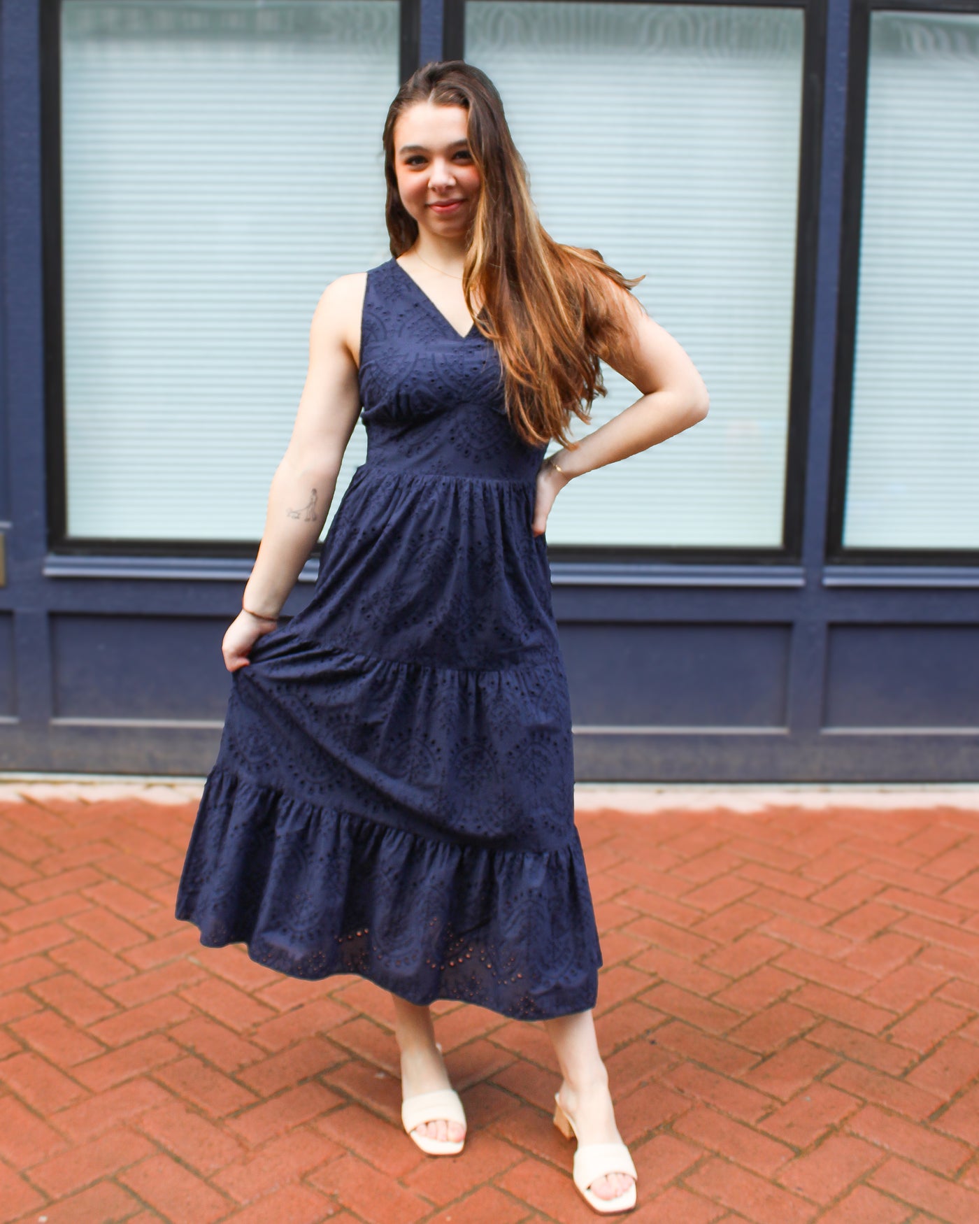 Long Eyelet Lined Dress