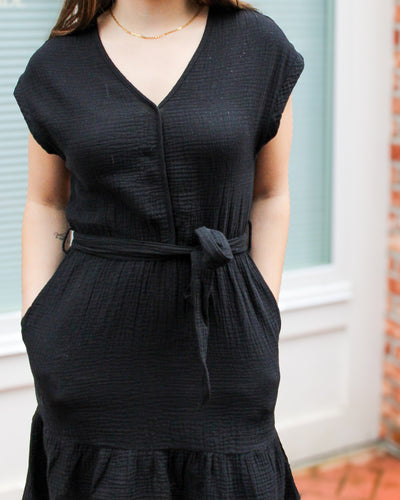 Belted Cap Sleeve Dress with Pockets