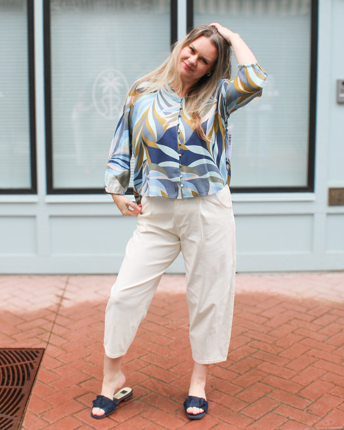 Moss Button Front Blouse