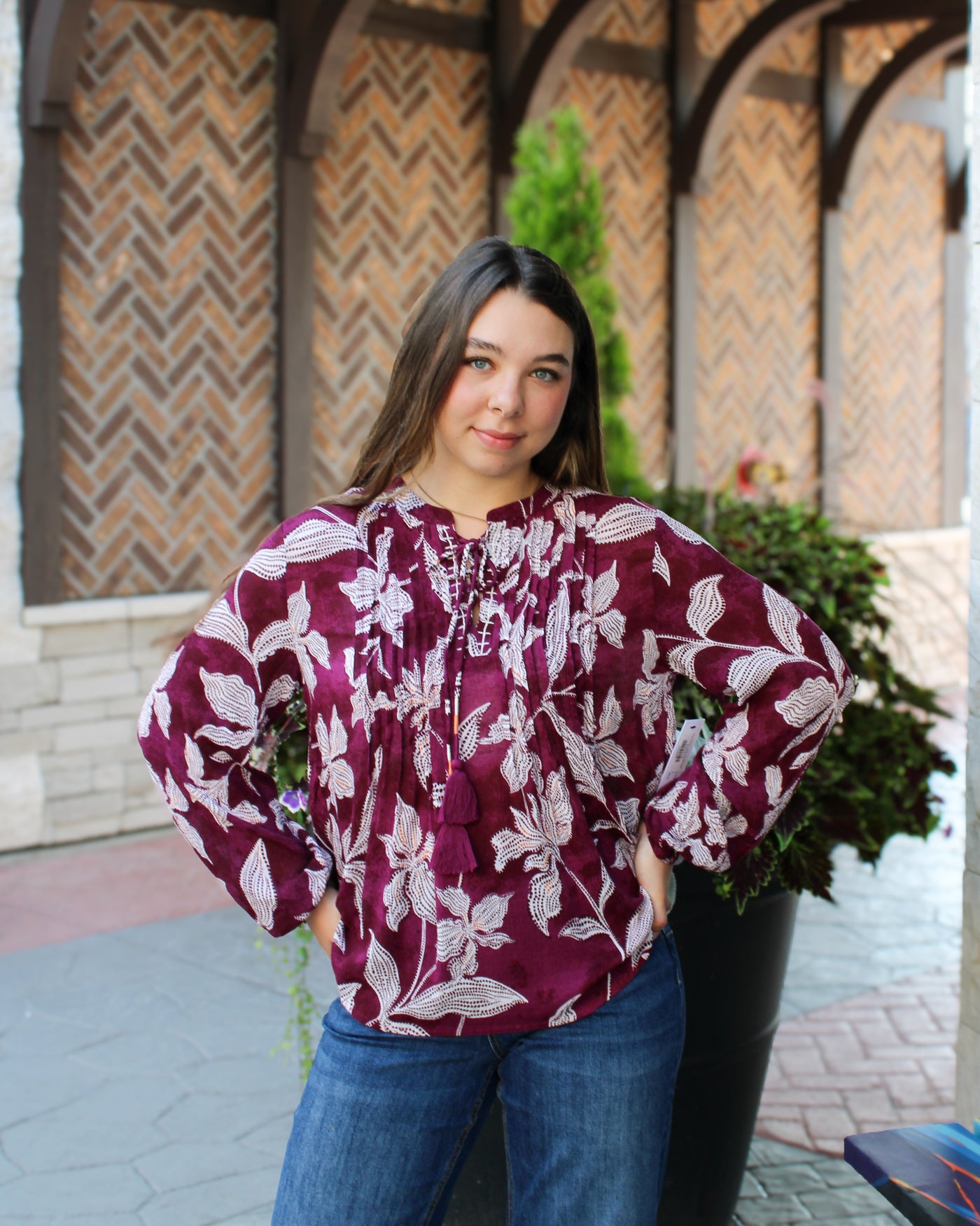 Plumwine Lace Up Blouse