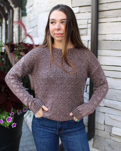 Mocha Cold Dye Pointelle Sweater