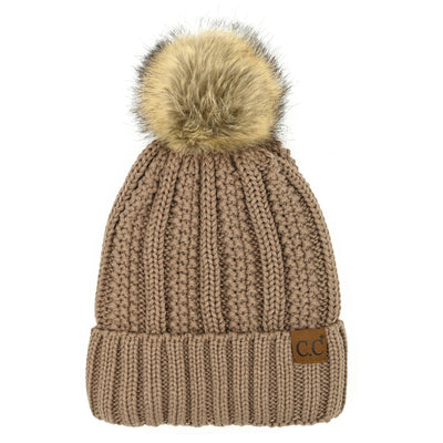 CC Fleece Lined Cable Knit Pom Beanie