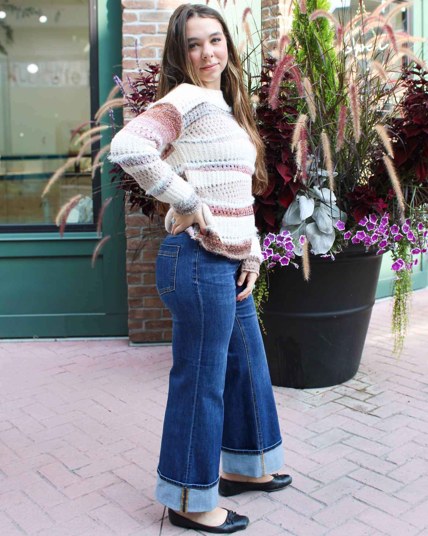 Patchwork Knit Drop Shoulder Sweater