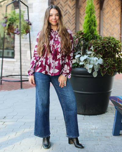 Plumwine Lace Up Blouse