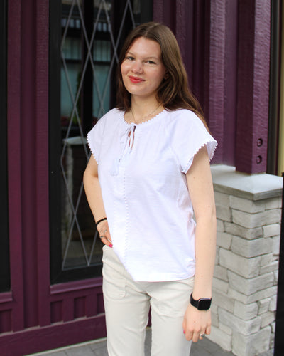 Split Neck Top with Tassel