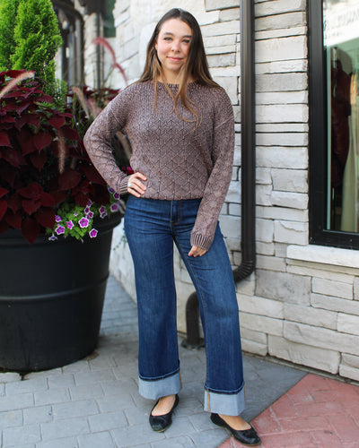 Mocha Cold Dye Pointelle Sweater
