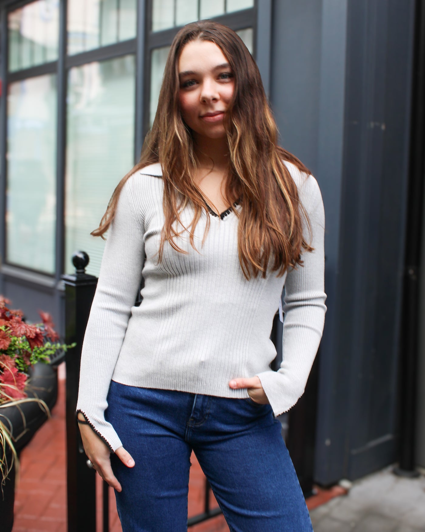 Polo Sweater with Blanket Stitch