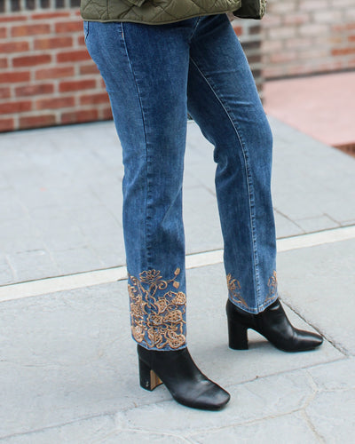 Lace Embroidered Straight Leg Stretch Jeans