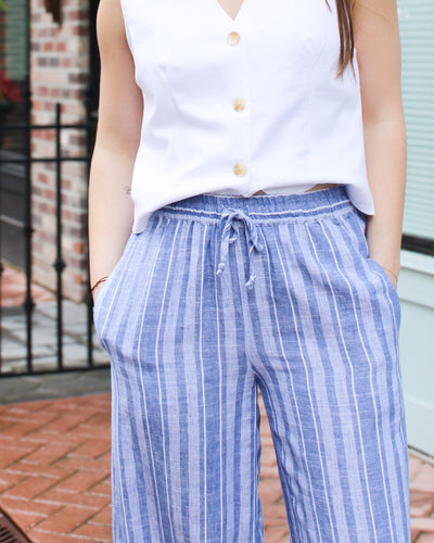 Striped Linen Blend Flowy Pants