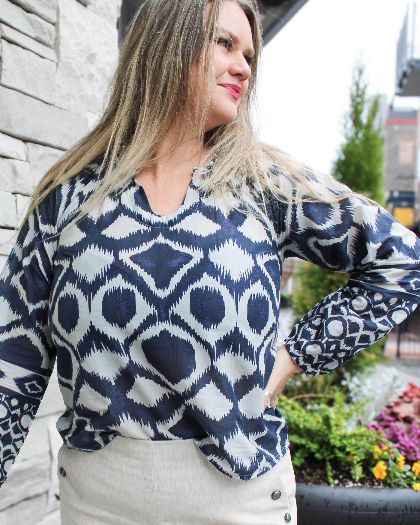 Printed Popover Blouse