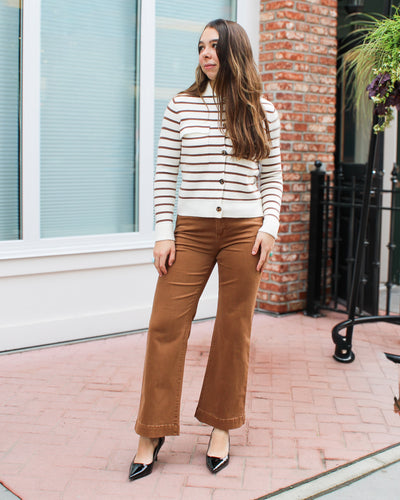 Moonstone Button Front Striped Cardigan