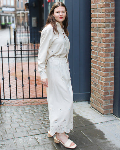 Carlie Scalloped Linen Maxi Skirt