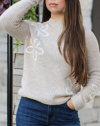Mock Neck Floral Soutache Sweater