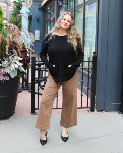 Back Lace-Up Sweater with Pockets