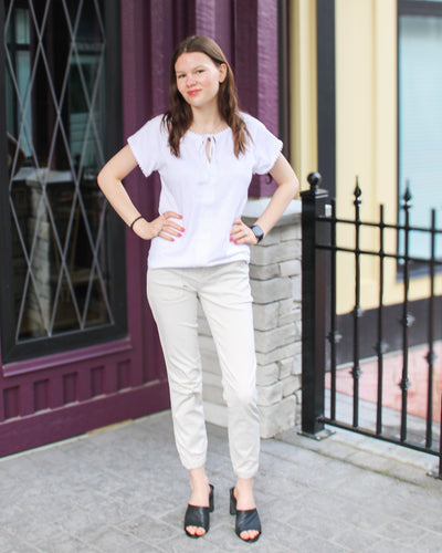 Split Neck Top with Tassel