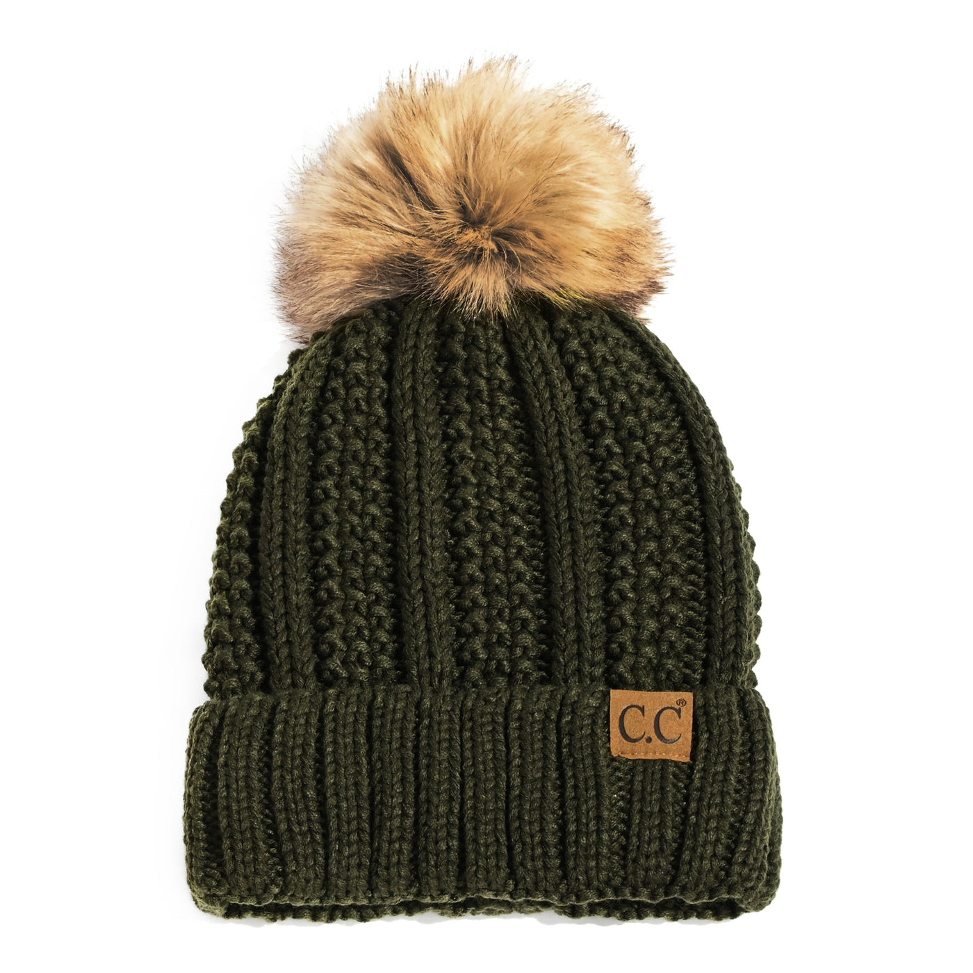 CC Fleece Lined Cable Knit Pom Beanie