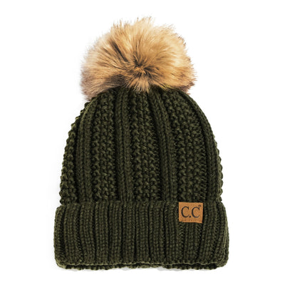 CC Fleece Lined Cable Knit Pom Beanie