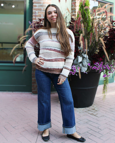 Patchwork Knit Drop Shoulder Sweater