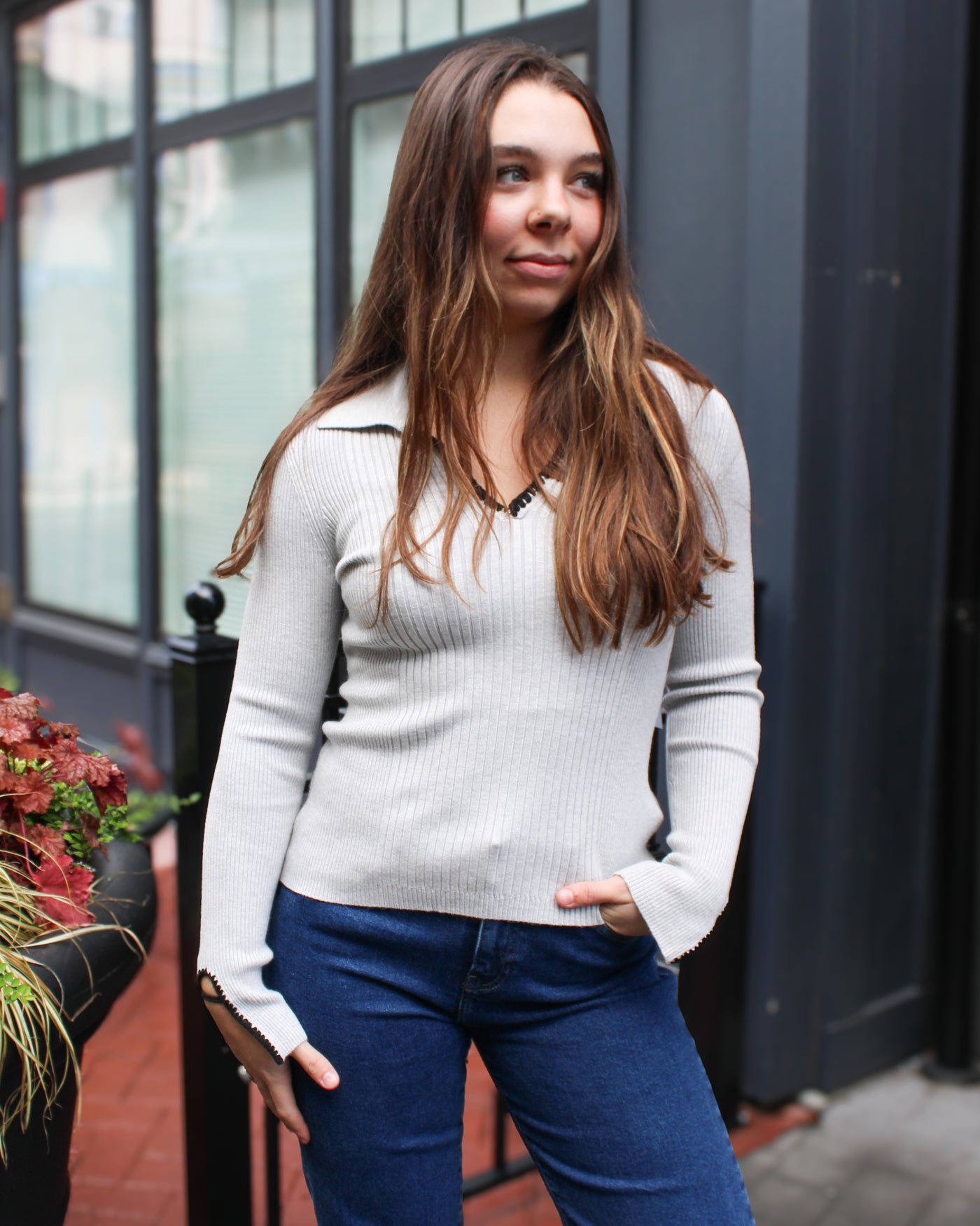 Polo Sweater with Blanket Stitch