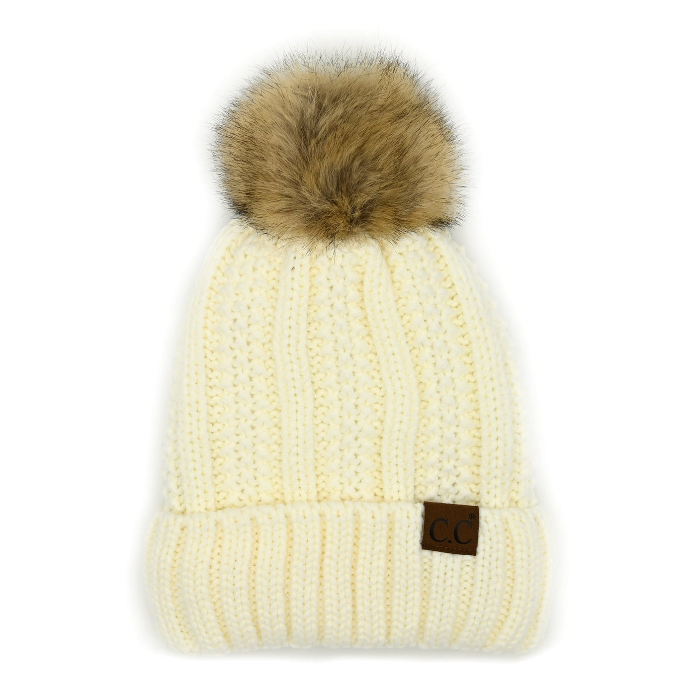 CC Fleece Lined Cable Knit Pom Beanie