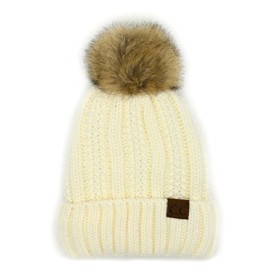 CC Fleece Lined Cable Knit Pom Beanie