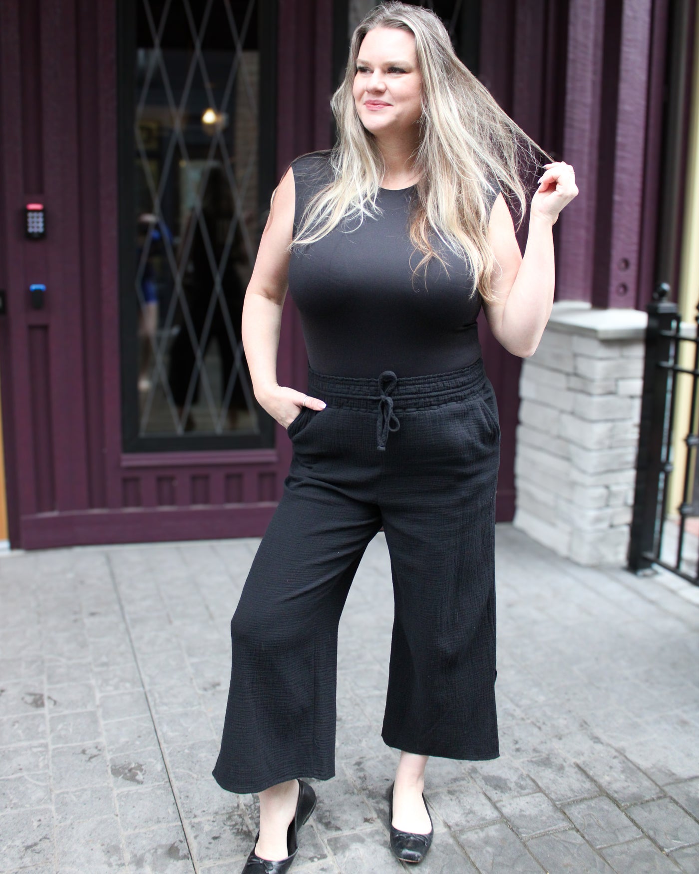 Tie Belt Wide Leg Pant with Side Slits