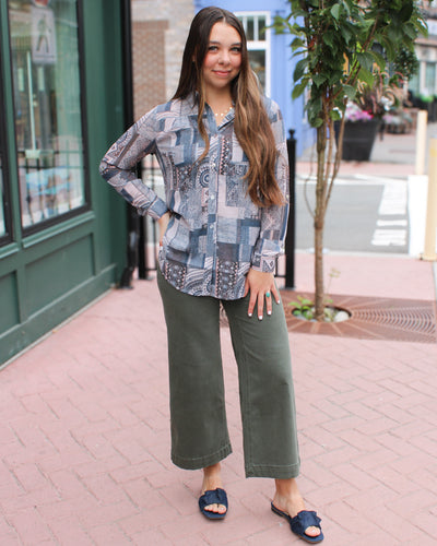 Patchwork Blouse with Front Tie