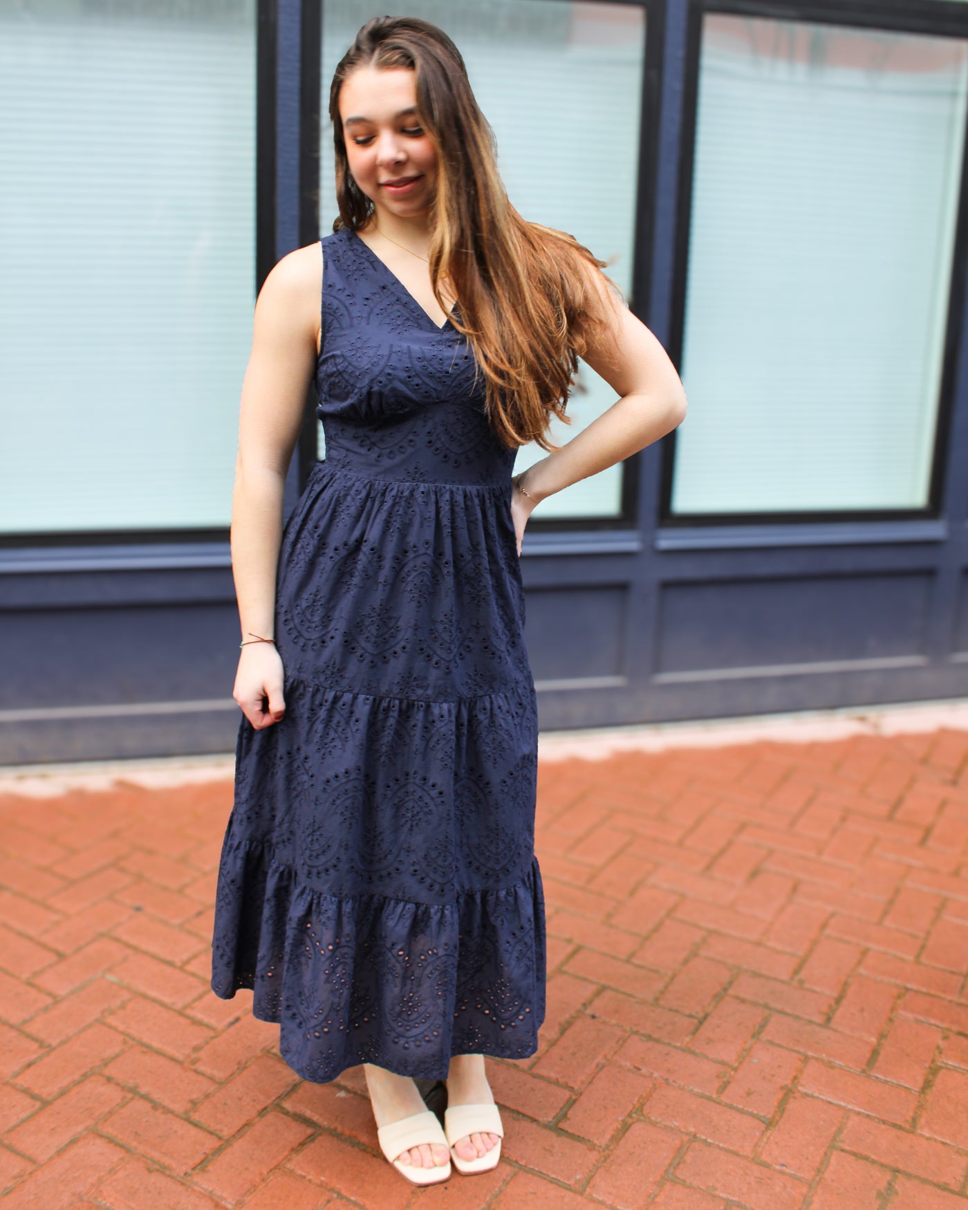 Long Eyelet Lined Dress